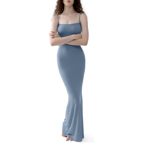 Women Aegean Soft Lounge Long Slip Sexy Sleeveless Backless Bodycon Maxi  Dress
